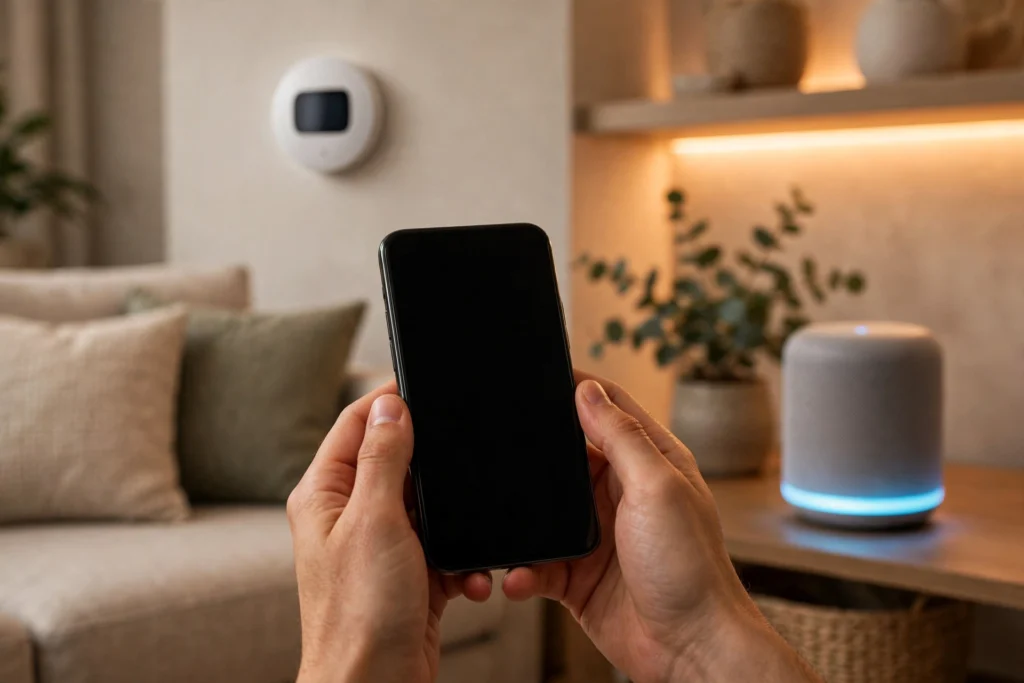 Smart home hub devices on a table