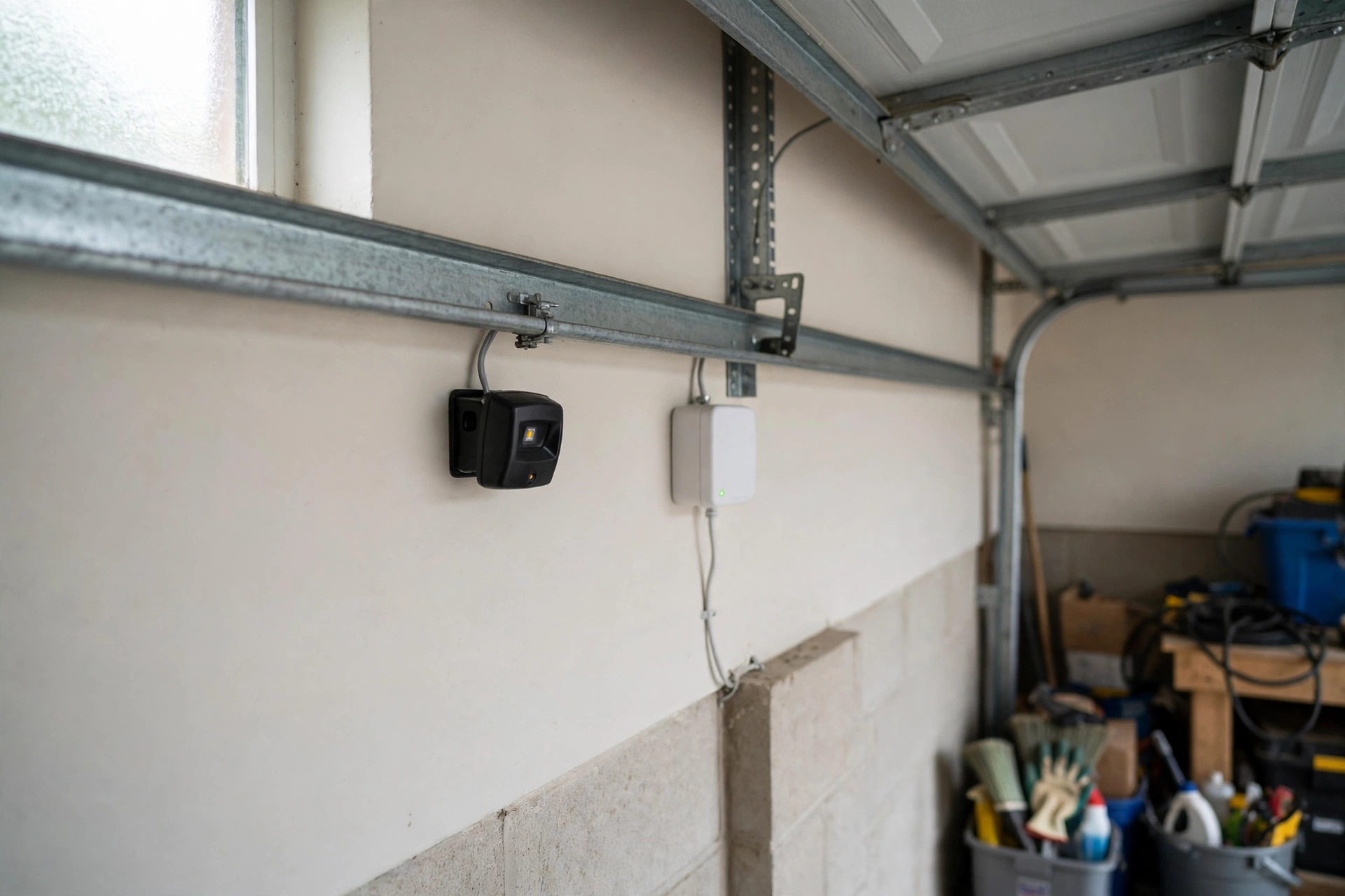 Smart garage door opener with a closed garage door