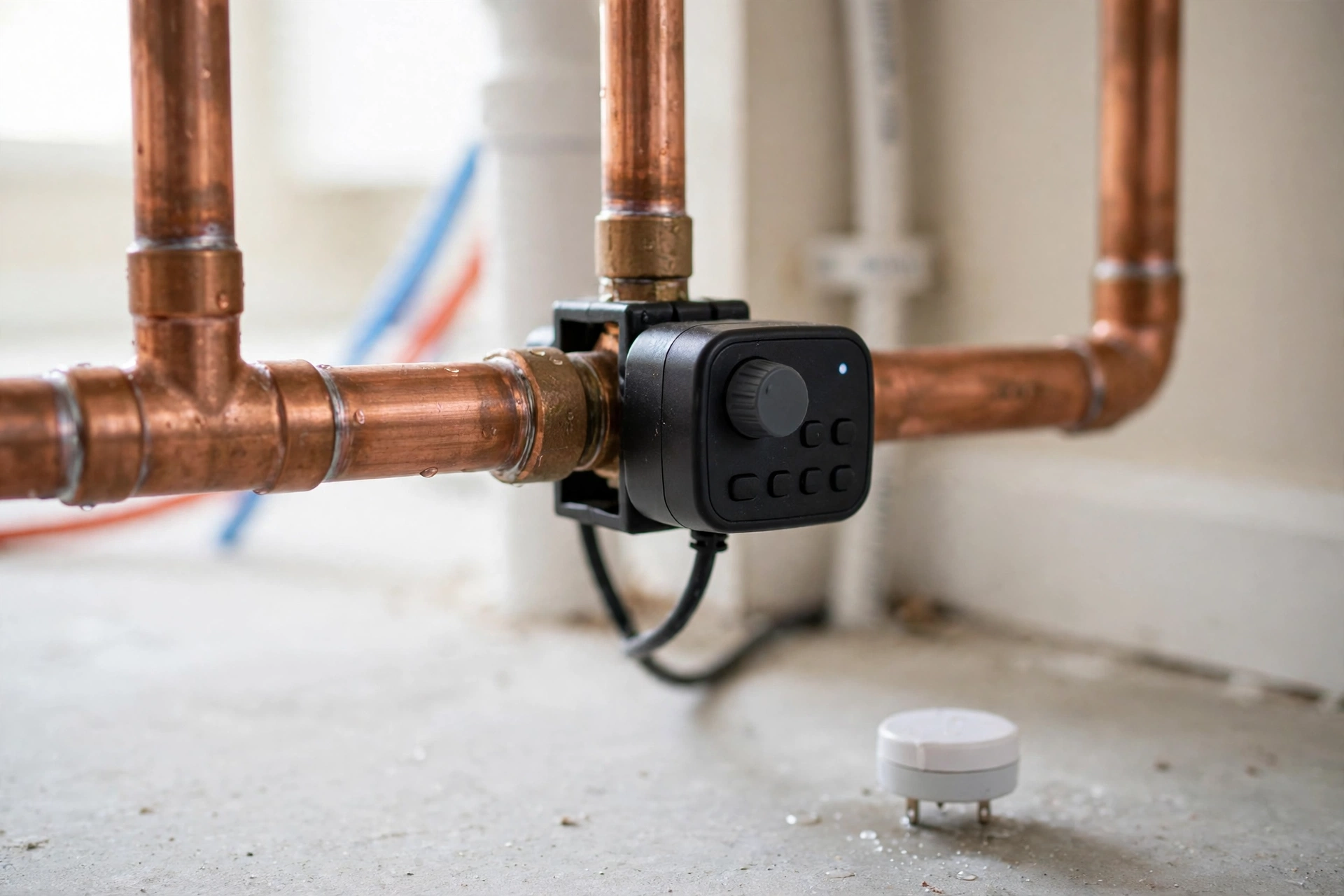 Smart water shutoff valve on a home water pipe