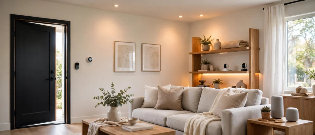 Smart home devices in a modern living room