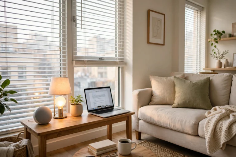 Smart home devices in a bright apartment living room
