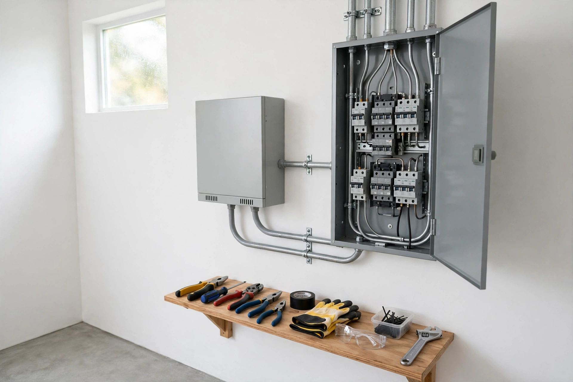 Electrical panel and transformer area in a home utility space